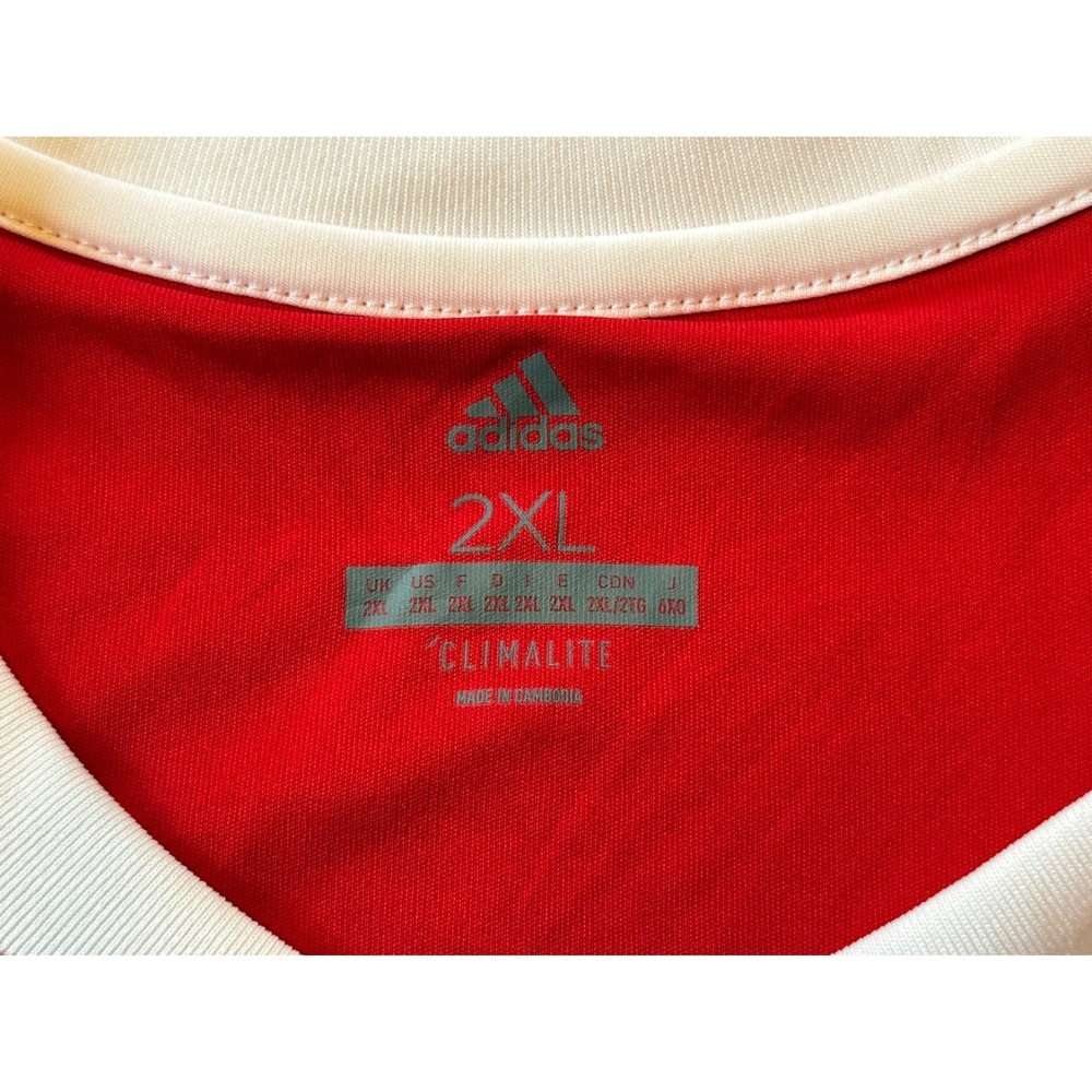 Adidas Climalite Mens Soccer Jersey Red White V-Neck Short Sleeve 2XL - Picture 3 of 6